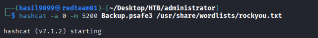 hashcat -m 5200 against Backup.psafe3