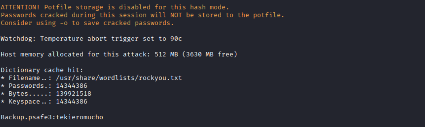 hashcat cracking the vault: tekieromucho