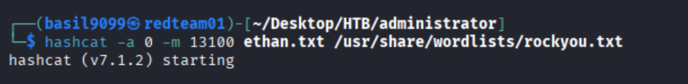 hashcat cracking Ethan’s TGS