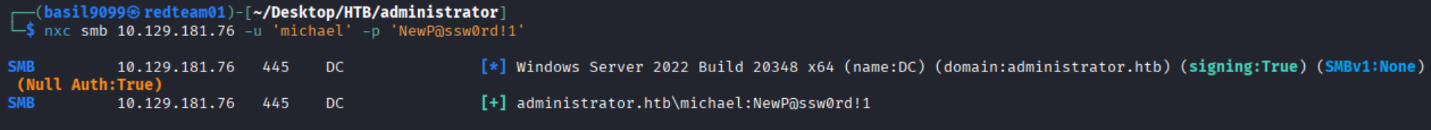 nxc smb confirming Michael’s new credential