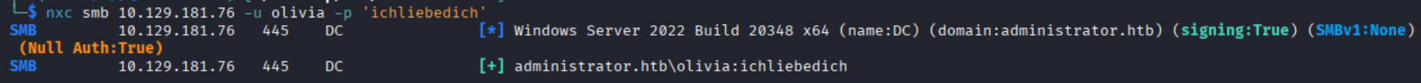 nxc smb confirming Olivia’s credentials