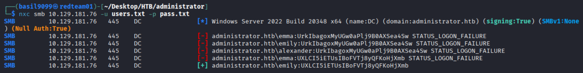 nxc password spray matching emily to her vault password