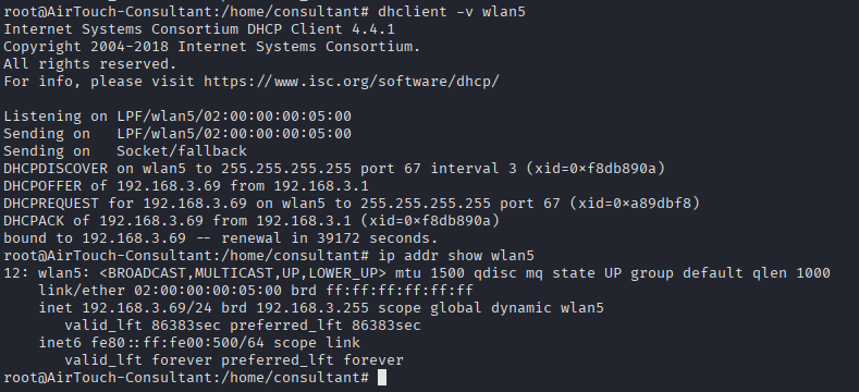 dhclient leasing 192.168.3.69 on the tablets VLAN