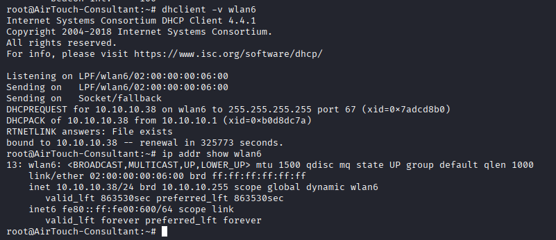 Confirming the corporate-VLAN address on wlan6