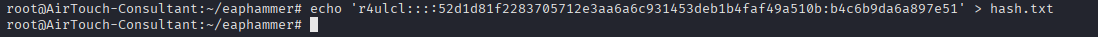 Saving the captured NetNTLM hash to hash.txt