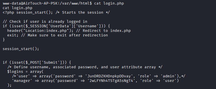 login.php revealing the reused credentials