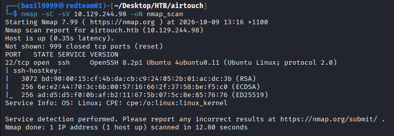 Nmap TCP scan showing only SSH