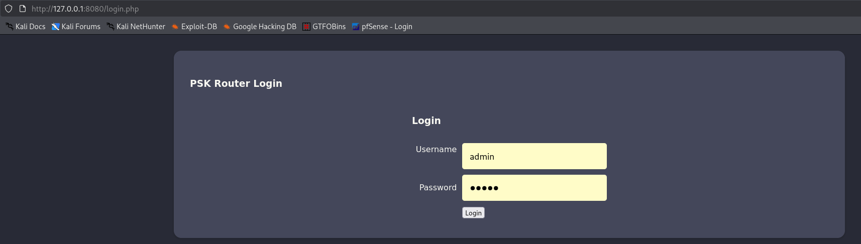 The PSK Router Login page