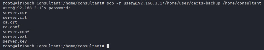 The AirTouch-Office server certificate and private key copied off the AP