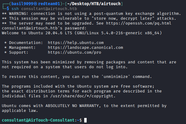 SSH session as consultant using the SNMP-leaked password