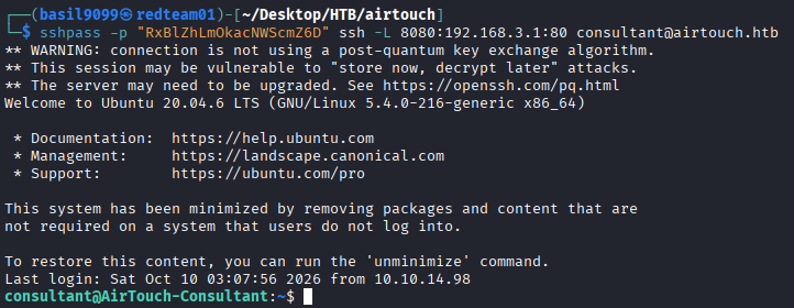 SSH local port-forward exposing the AP panel on localhost:8080