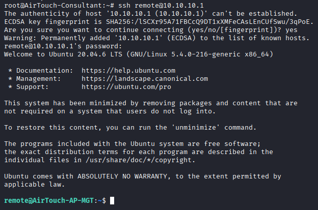 SSH to the corporate AP as remote