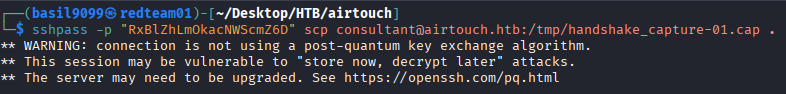 Copying the handshake capture back with sshpass and scp