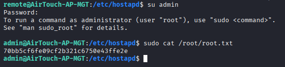 su to admin and reading the root flag