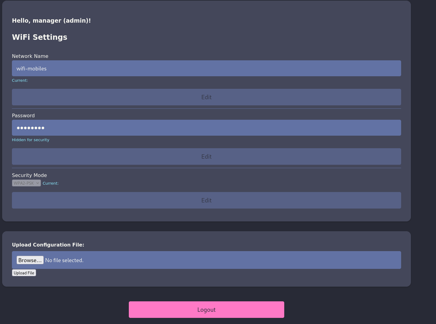 The admin dashboard exposing the configuration upload