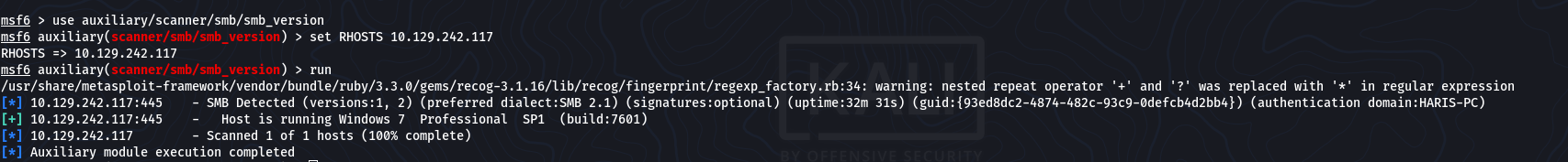 Metasploit auxiliary module - SMB scanner