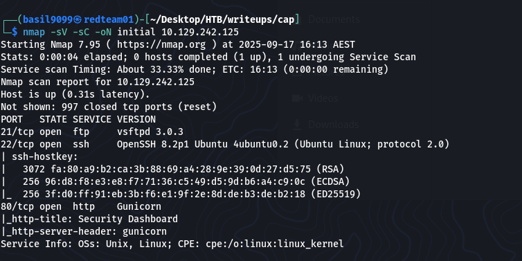 Nmap scan showing open services