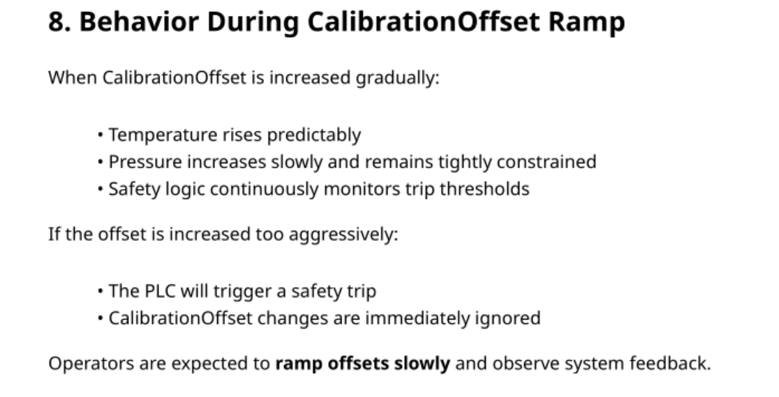 Section 8 of the guide describing the calibration offset ramp