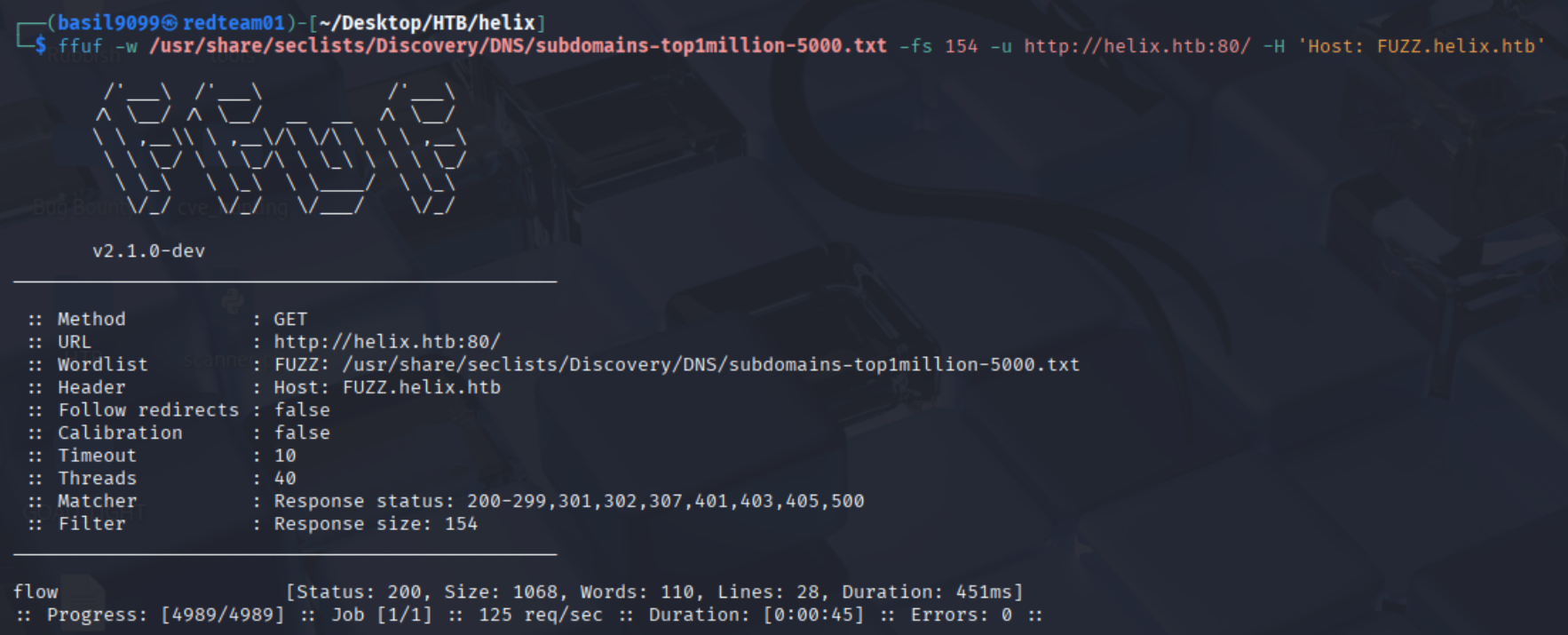ffuf discovering the flow vhost
