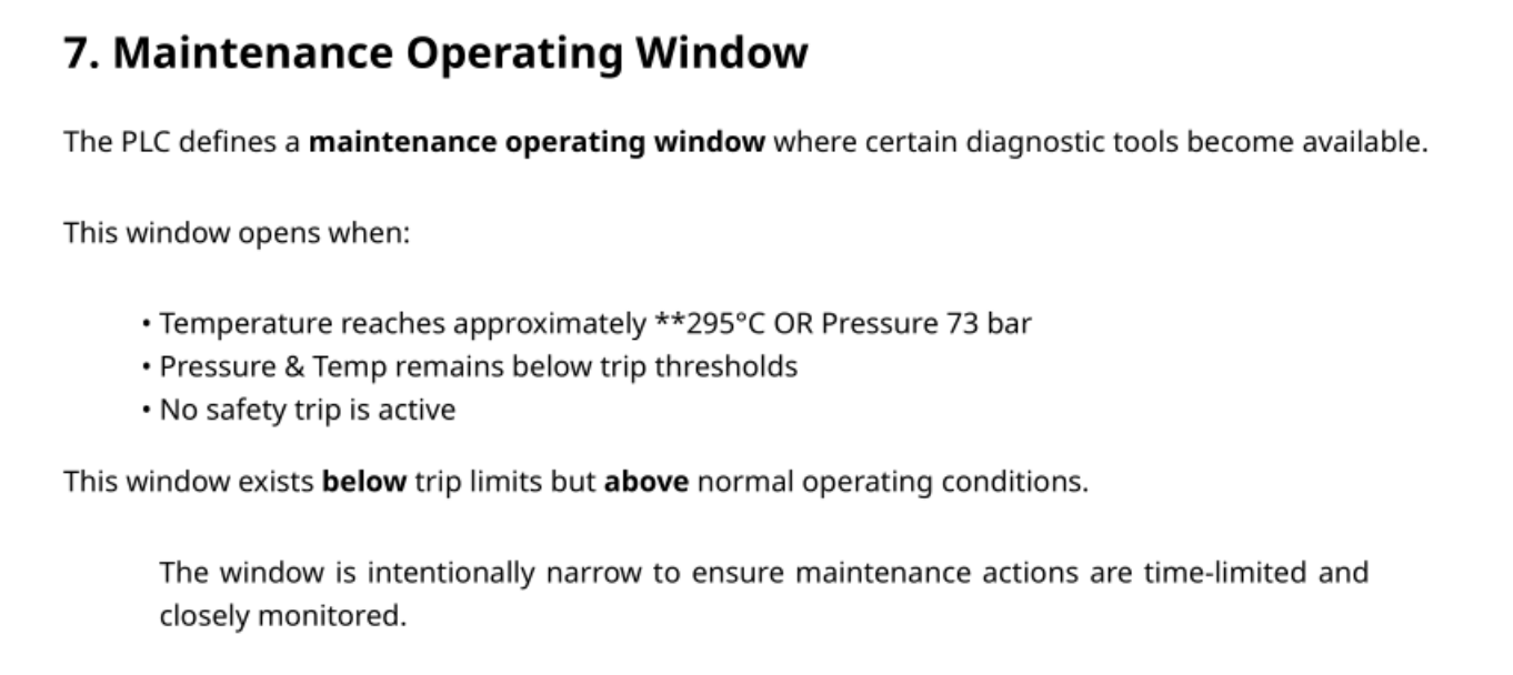 Section 7 of the guide defining the maintenance operating window