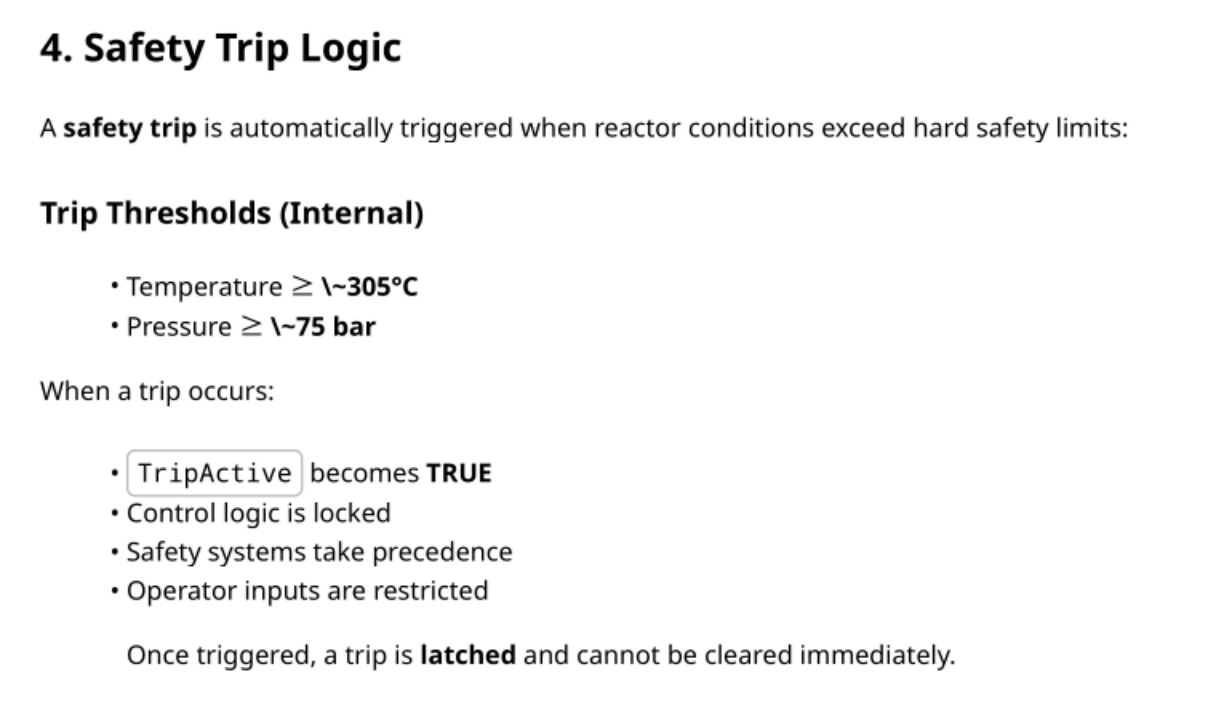 Section 4 of the guide listing the internal trip thresholds
