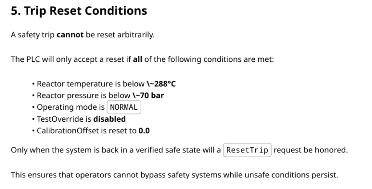 Section 5 of the guide defining the trip reset conditions