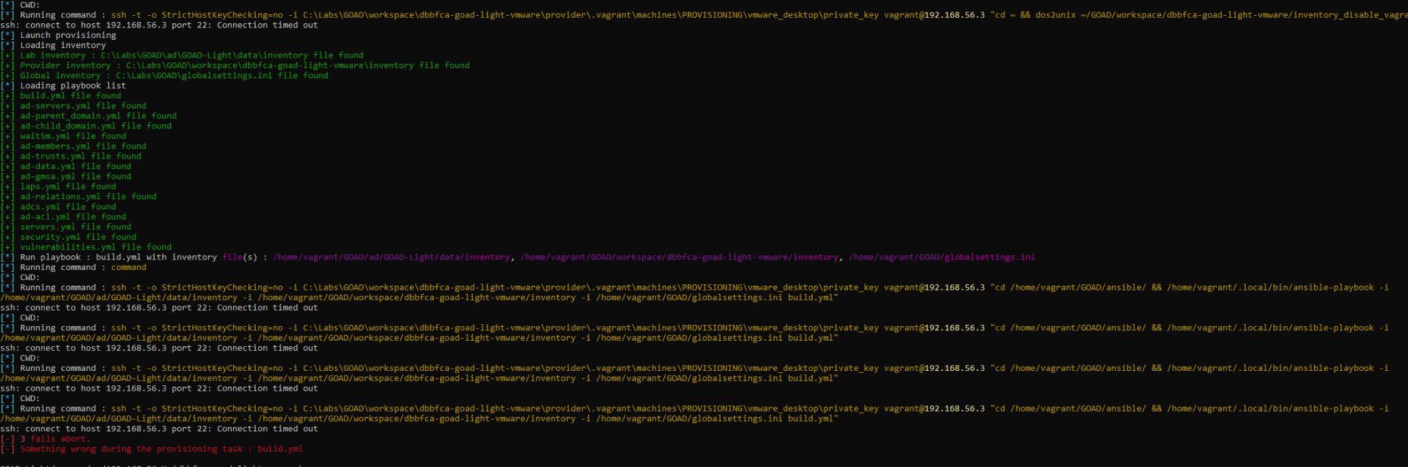 Provisioning aborting on SSH connection timeouts