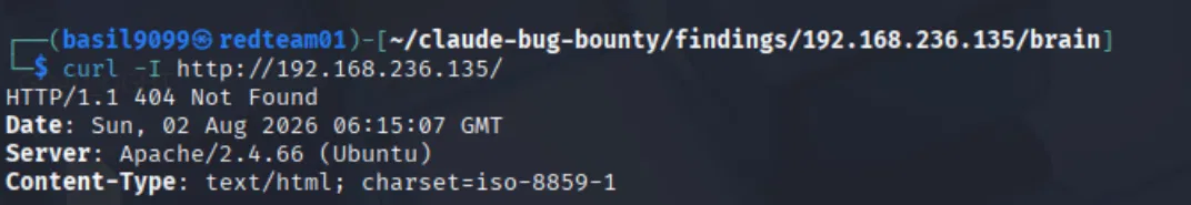 curl -I returning HTTP/1.1 404 Not Found from the target