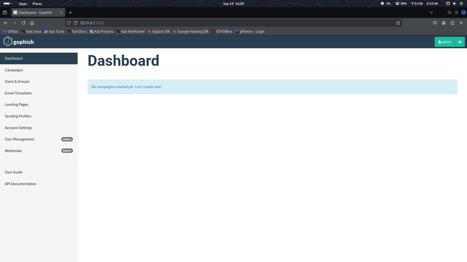 GoPhish dashboard