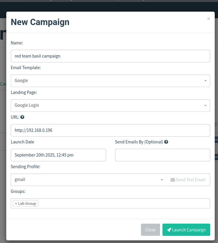 New GoPhish campaign