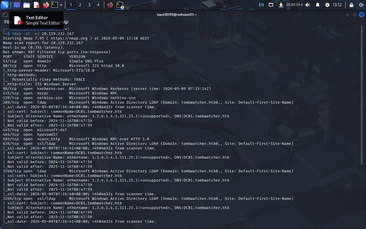 Nmap scan against the DC