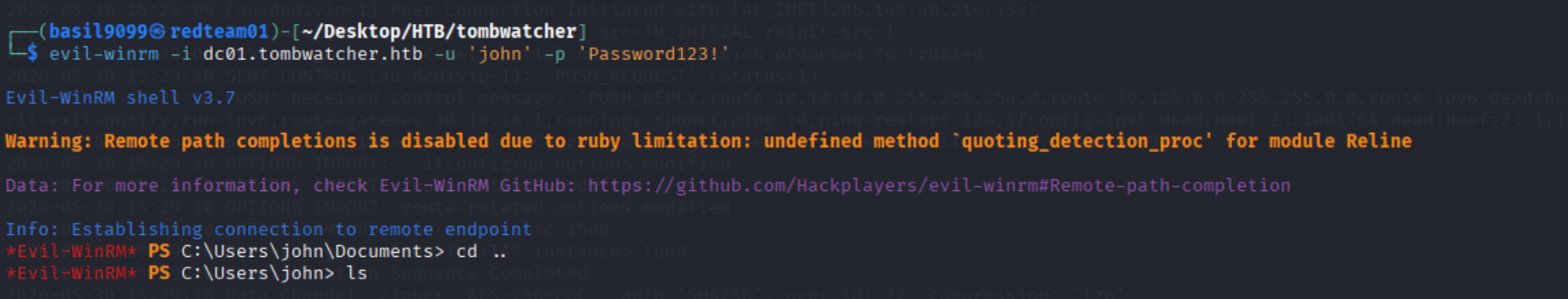 Evil-WinRM landing as john