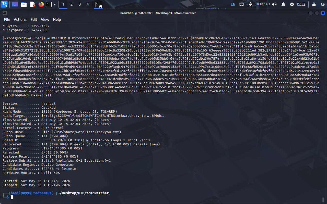 hashcat cracking Alfred’s TGS