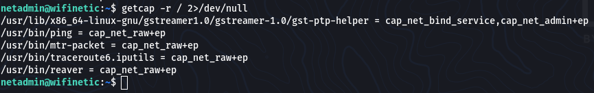 Checked file capabilities with getcap