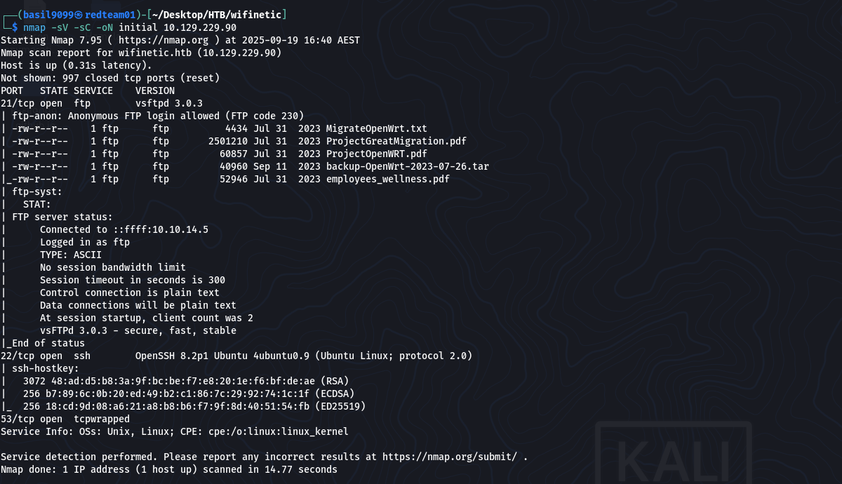 Nmap scan showing open services