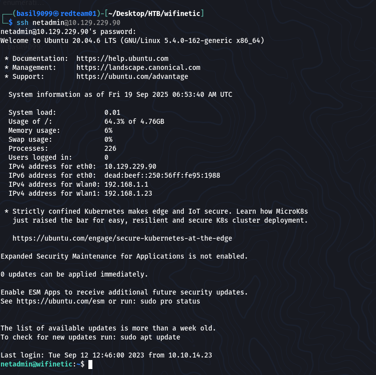 SSH login as netadmin